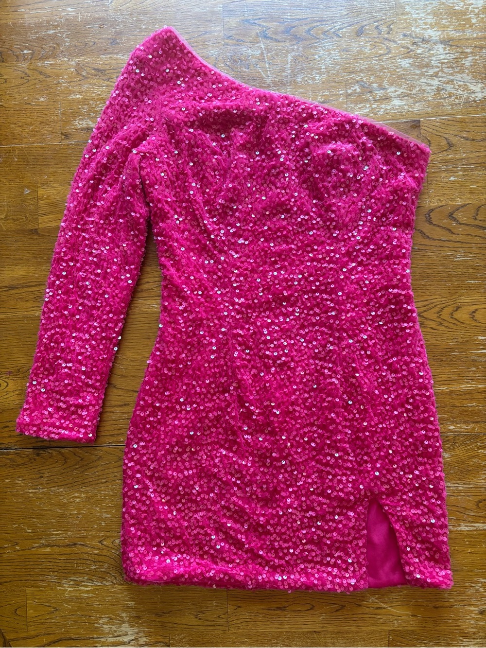One-Shoulder Hot Pink Sequin Mini Dress Size 12